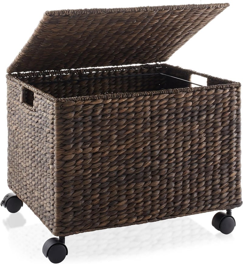 Casafield Rolling Filing Cabinet, Espresso Dark Brown - Water Hyacinth File Organizer with Lid and Wheels, Home Office Storage for Hanging Folders - Image 4